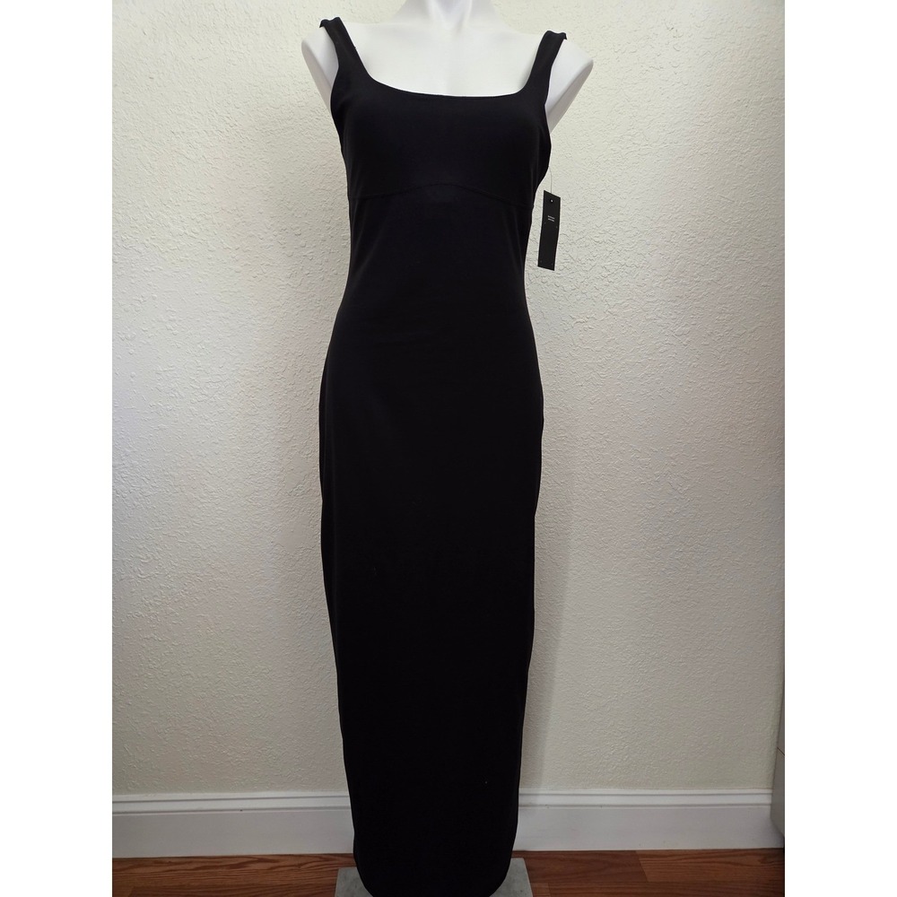 NWT Fabletics Black Maxi Dress Square Neck Cutout‎ Back Athletic Size L
